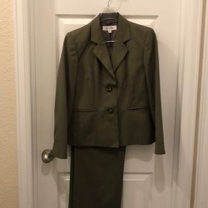 Olive pinstripe pants suit